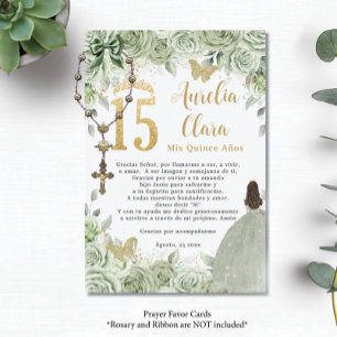 Sage Green Floral Gold Quinceñera 15 Gebet Card Begleitkarte