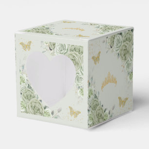 Sage Green Floral Gold Schmetterlinge Quince XV Mi Geschenkschachtel