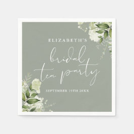 Sage Green Floral Greenery Script Bridal Tea Party Serviette