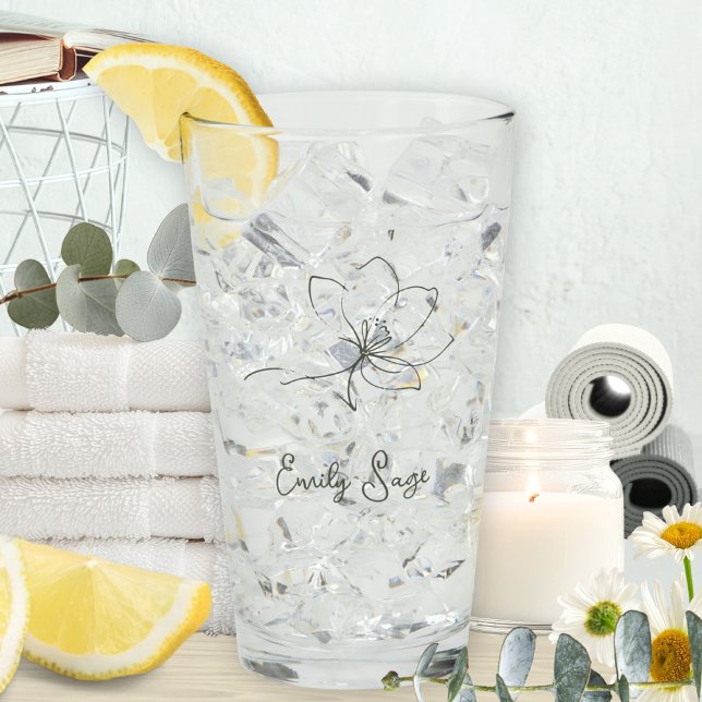 Sage Green Floral Line Art Minimalist Zen Glass Glas (Minimalist Floral Line Art Zen Sage Green Glass ©Susanne Sachers - Sunny Wanderlust 🌞✈️)