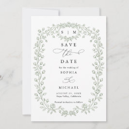 Sage Green Floral Line Art Save The Date