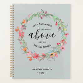 Sage Green Floral Moderne Personalisierte Schrift Planer