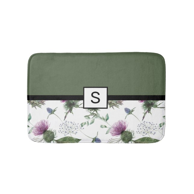Sage Green Floral Monogram Badematte (Vorderseite)