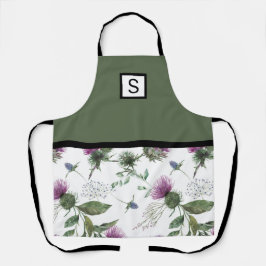 Sage Green Floral Monogram Schürze