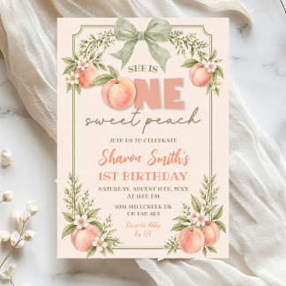 Sage Green Floral One Sweet Peach Erster Geburtsta Einladung