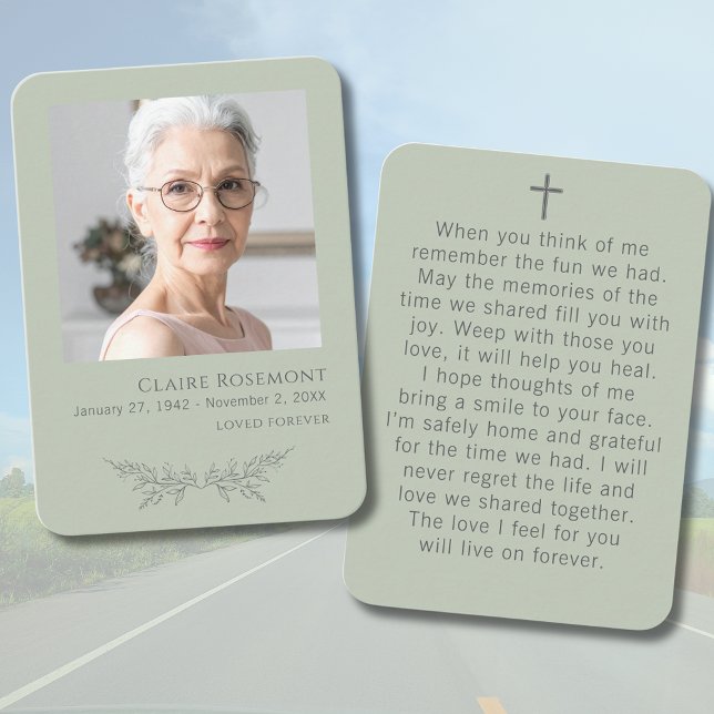 Sage Green Floral Photo Cross Funeral Prayer Card Visitenkarte (Sage Green Floral Photo Cross Funeral Prayer Card
)