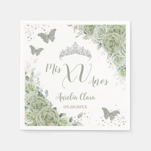 Sage Green Floral Quinceanera Birthday Schmetterli Serviette