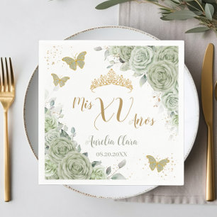 Sage Green Floral Quinceanera Birthday Schmetterli Serviette