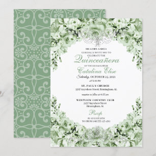Sage Green Floral Quinceanera Geburtstag Einladung