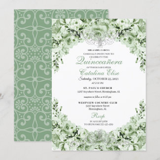 Sage Green Floral Quinceanera Geburtstag Einladung