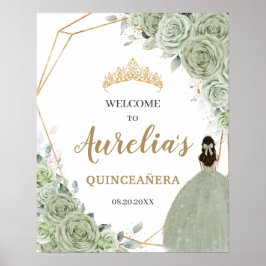 Sage Green Floral Quinceañera Geometrie Willkommen Poster