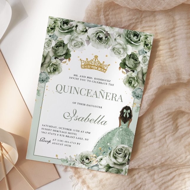 Sage Green Floral Quinceanera Mis Quince Anos Einladung (Von Creator hochgeladen)