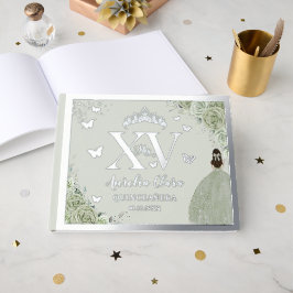 Sage Green Floral Quinceañera Quince 15 XV Silber Gästebuch