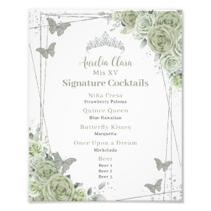 Sage Green Floral Quinceanera Signature Cocktails Fotodruck