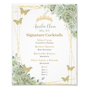 Sage Green Floral Quinceanera Signature Cocktails Fotodruck