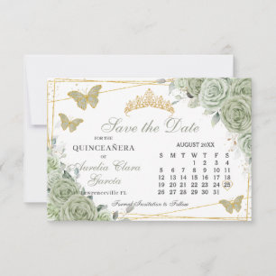 Sage Green Floral Quinceanera Sweet 16 Kalender Save The Date