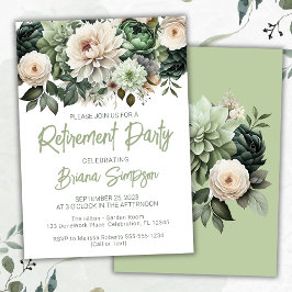 Sage Green Floral Retirement Party Einladung