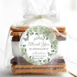 Sage Green Floral Rose Silver Tiara Schmetterlinge Runder Aufkleber