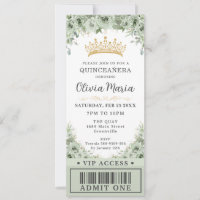 Sage Green Floral Rosen Gold Quinceñera VIP Ticket