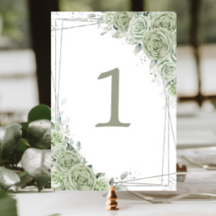 Sage Green Floral Silver Geburtstag Quinceañera Tischnummer