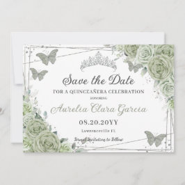 Sage Green Floral Silver Quinceanera 16 . Geburtst Save The Date