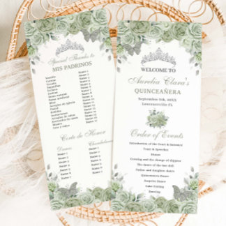 Sage Green Floral Silver Quinceñera Orderveranstal Programm