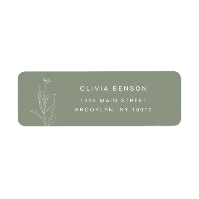 Sage Green Floral Simple Return Address Label (Vorne)