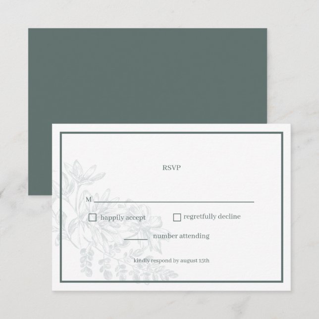 Sage Green Floral Simple Wedding RSVP Card Karte (Vorne/Hinten)