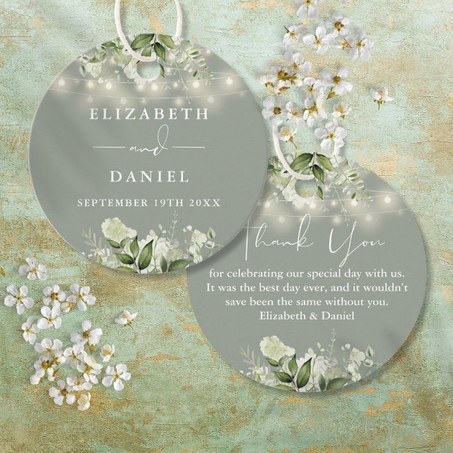 Sage Green Floral String Lights Vielen Dank für Ih Geschenkanhänger (Sage Green Floral String Lights Thank You Wedding Favor Tags)