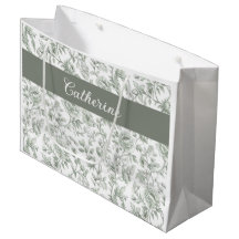 Sage Green Floral Vintage Toile Monogramm Name