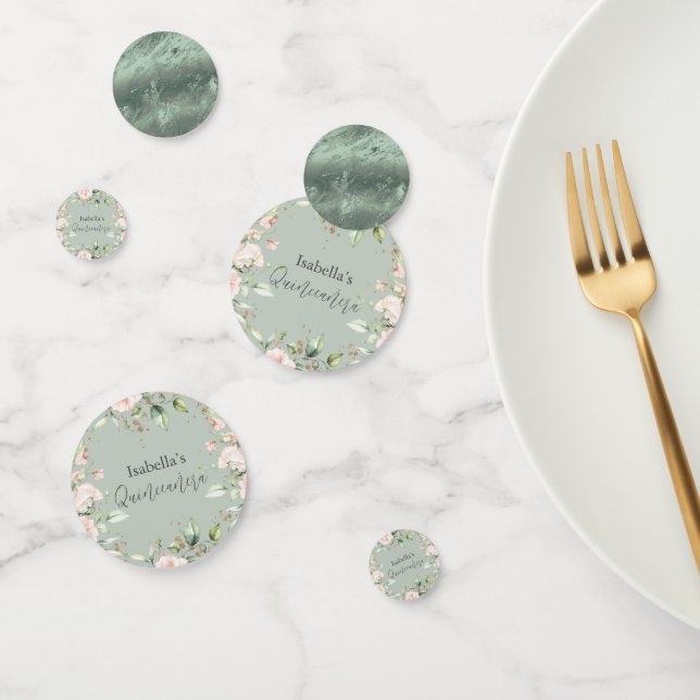 Sage Green Floral Watercolor Glitzer Quinceañera Konfetti (Gruppe)