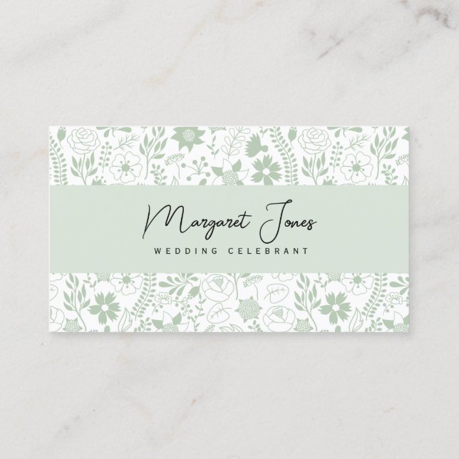 Sage Green Floral Wedding Celebrant Business Card Visitenkarte (Rückseite)
