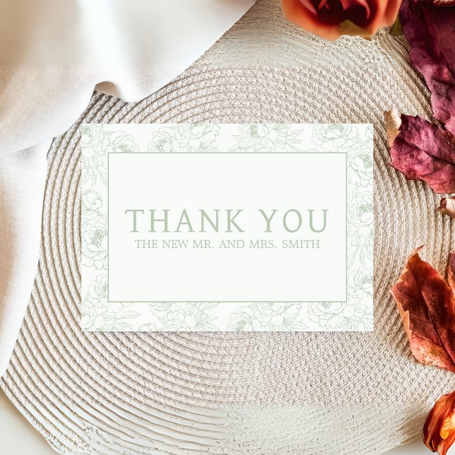 Sage Green Floral Wedding Dankeskarte (Sage Green Minimalist Floral Wedding Thank you Card)