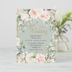 Sage Green Floral Wedding Einladung
