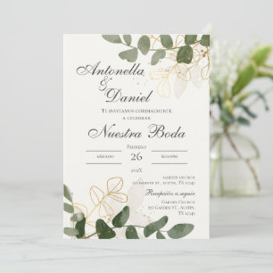 Sage Green Floral Wedding Einladung in Spanisch
