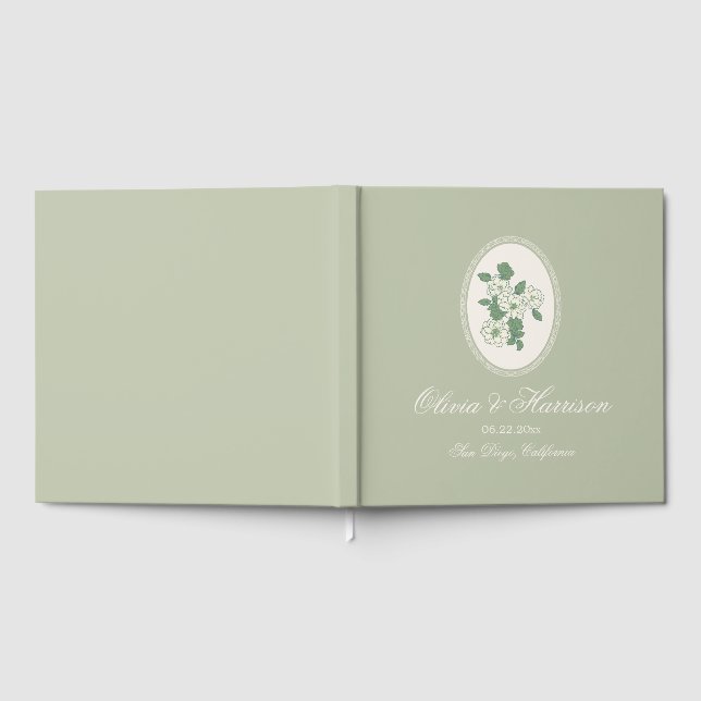 Sage Green Floral Wedding Guest Book Gästebuch (Voll)