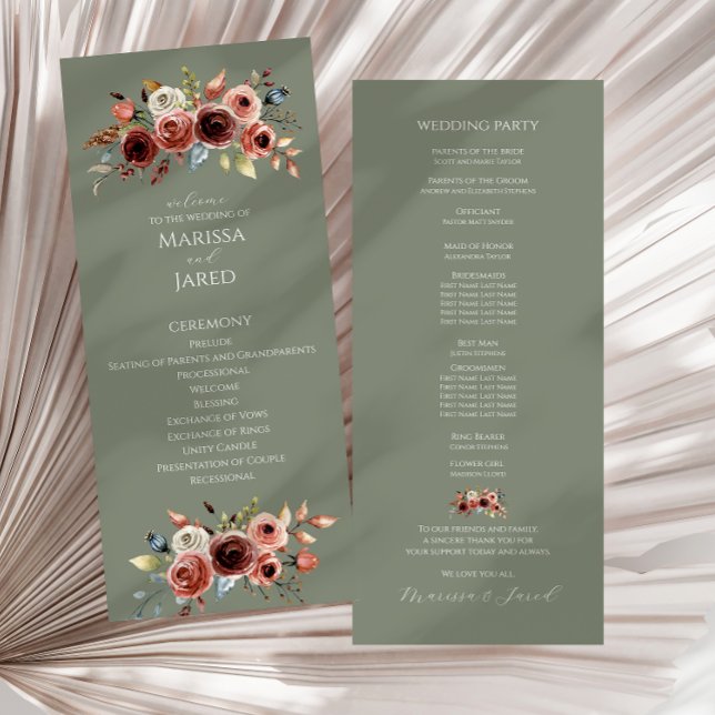 Sage Green Floral Wedding Programm (Von Creator hochgeladen)