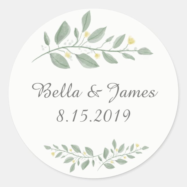 Sage Green Floral Wedding Sticker (Vorderseite)