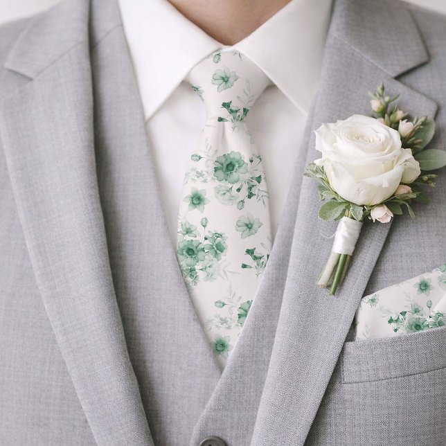 Sage Green Floral Wedding Tie Krawatte (Von Creator hochgeladen)