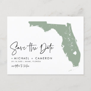 Sage Green Florida Map Modern Script Save the Date Ankündigungspostkarte