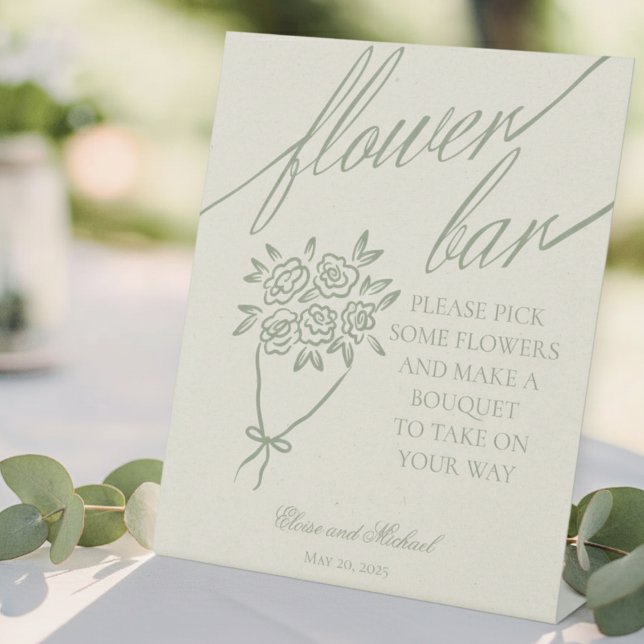Sage Green Flower Bouquet Bar Wedding Sockelschild (Add a fun and interactive touch to your wedding or event with this Flower Bouquet Bar Sign!)