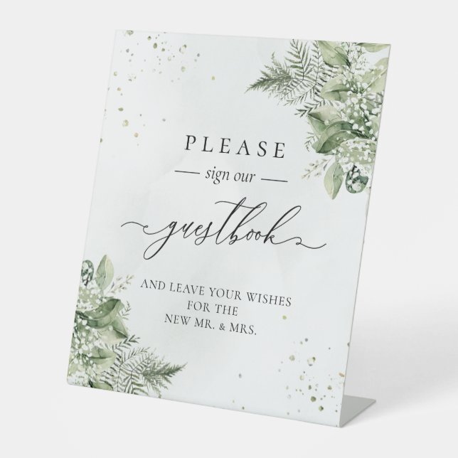 Sage Green Foliage Botanical Wedding Guestbook Sockelschild (Vorderseite)