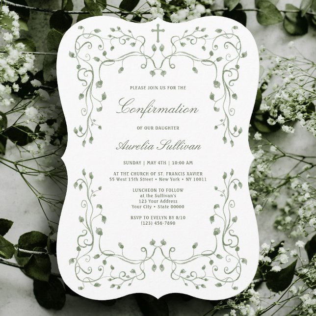 Sage Green Foliage Frame Confirmation Invitation Einladung (Von Creator hochgeladen)
