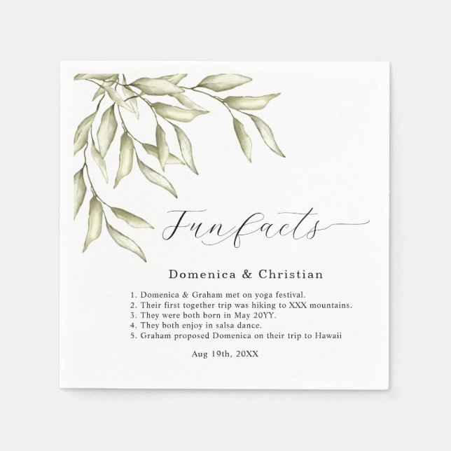 Sage Green Foliage Hochzeitspass Fakten Napkins Serviette (Vorderseite)