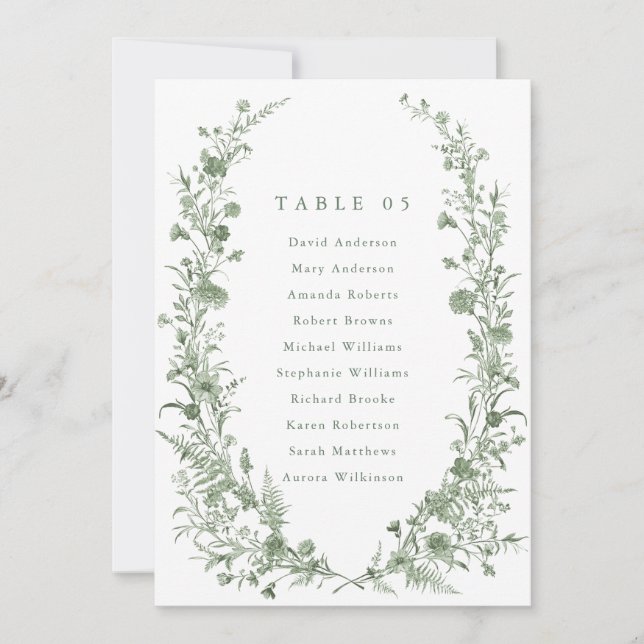 Sage green foliage Spring Chic Seating Chart card  Einladung (Vorderseite)