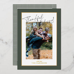 Sage Green-Folie Gingham Erntedank Familienunterne Folien Feiertagskarte