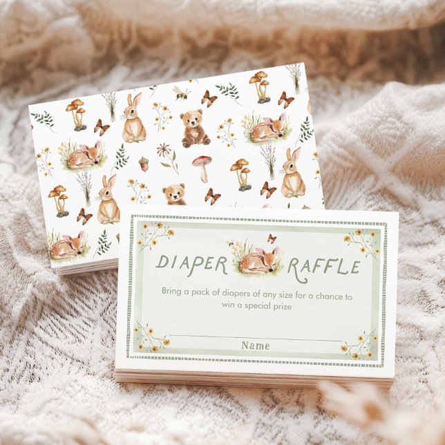Sage Green Forest Baby Shower Diaper Raffle Ticket Begleitkarte (Diaper Raffle Sage Green Woodland Ticket
)