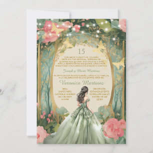 Sage Green Forest Princess Floral Spanisch 15 Años Einladung