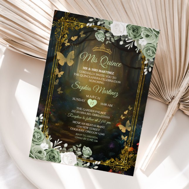 Sage Green Forest Princess Quinceañera Einladung (Von Creator hochgeladen)