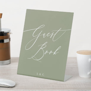 Sage Green Formal Calligraphy Wedding Guest Book Sockelschild